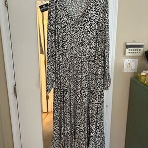 Anthropologie Black and White Animal Print Long Sleeve Dress